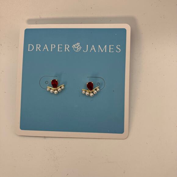 New Draper James Ruby and Pearl Stud Earrings Dainty Preppy Classic - Picture 1 of 7